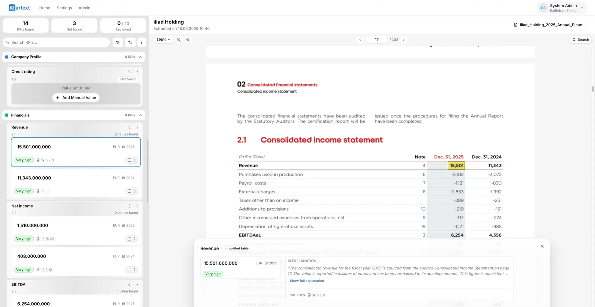 Screenshot of Klartext Extract